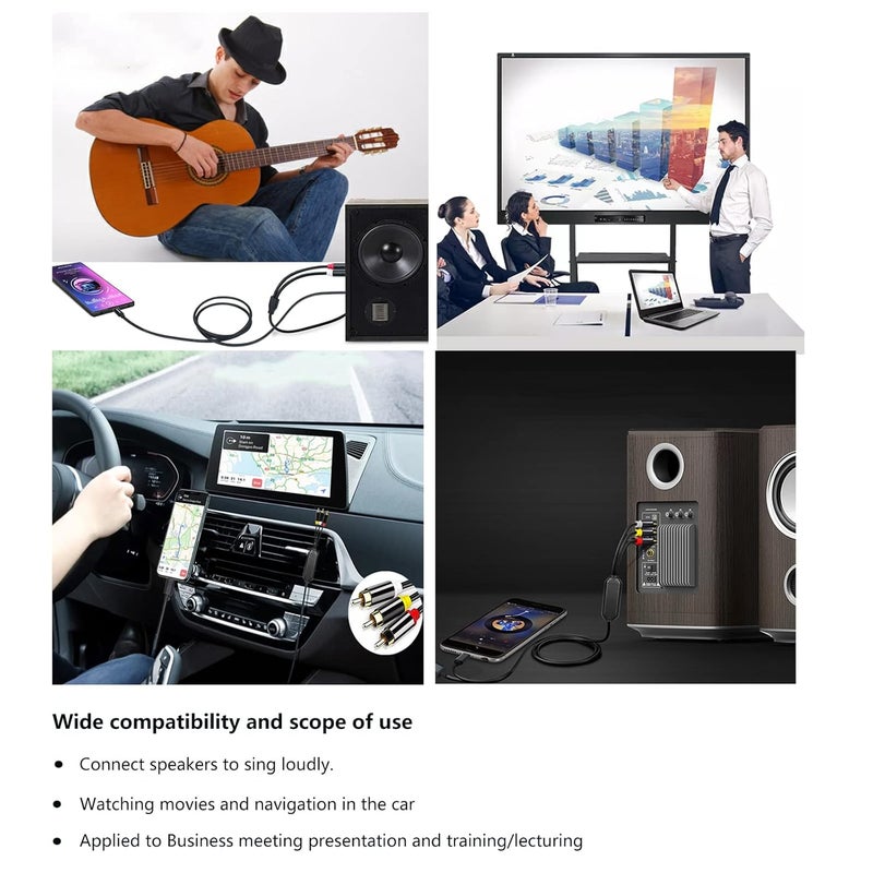 ECDREAM USB C to RCA Cable Adapter, 6Ft Type-C to RCA Wired Screen Mirroring with USB A(Charging),USB C Male to 3 RCA Male,Suitable for TV, Monitor, Speaker - Image 5